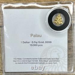0.5 Gram. 9999 Fine Gold Palau $1 Christmas Tree Coin with COA 15k Mintage