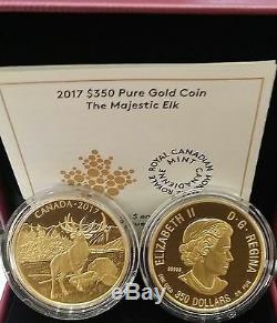 0.99999 Pure Gold Proof Coin Canada $350 2017 Majestic Elk 35grams 34mm diameter