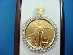 1/2 0z Fine Gold 25 Dollars Liberty Coin With Diamond Frame 23.3 Grams