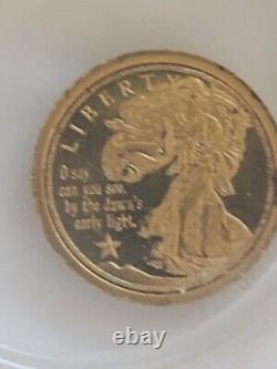 1/2 Gram 14K (. 585) Solid Gold Proof National Anthem Coin DAWNS EARLY LIGHT. 05g