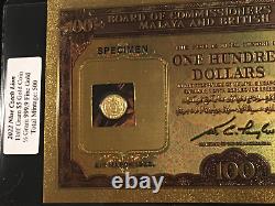 1/2 Gram 9999 Gold Czech Lion of Judah Coin in $100 Malaya & Borneo Gold Foil
