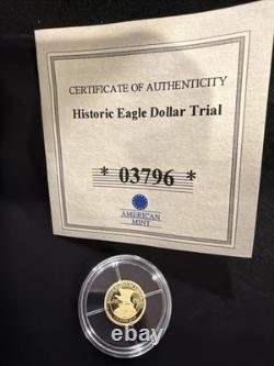 1/2 Gram Gold Coin 1849 Double Eagle Dollar Trial Collection 2014 issue & COA