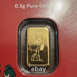 1/2 gram Gold Bar Snoopy with Gift Peanuts 60 Years of Charlie Brown Christmas