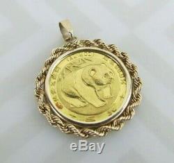 1/20 Oz Panda 1983 24k Gold bullion Coin w 14k bezel 2.2 grams total pendant