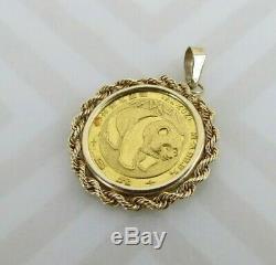 1/20 Oz Panda 1983 24k Gold bullion Coin w 14k bezel 2.2 grams total pendant