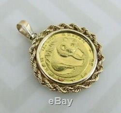 1/20 Oz Panda 1983 24k Gold bullion Coin w 14k bezel 2.2 grams total pendant