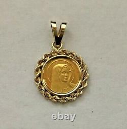 1/20th Oz 24k Gold Mary Mother of Jesus Coin Pendant with 14k Bezel 3.6 Grams