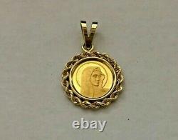 1/20th Oz 24k Gold Mary Mother of Jesus Coin Pendant with 14k Bezel 3.6 Grams