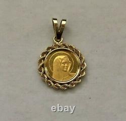 1/20th Oz 24k Gold Mary Mother of Jesus Coin Pendant with 14k Bezel 3.6 Grams