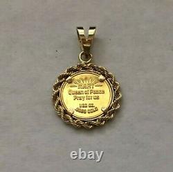 1/20th Oz 24k Gold Mary Mother of Jesus Coin Pendant with 14k Bezel 3.6 Grams