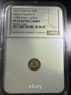 1/2g 2026 Alderney G£5 Q Elizabeth II 100th Anniv Of Birth NGC PF69 Ultra Cameo