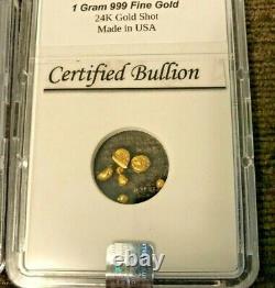 1 Gram 24K Pure 999 Gold Shot Bullion + 5 Gram 999 Silver Shot in 2x3 Coin Holdr