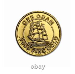 1 Gram. 9999 Fine Gold Round Tall Ship (Sealed in Capsule) Pure Gold Coin