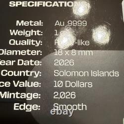 1 Gram Gold 2026 Solomon Islands FIFA World Cup Trophy Gold Coin. 2026 Minted