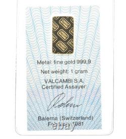 1 Gram Gold Bar Credit Suisse Zurich 7296