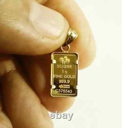 1 Gram Lady Fortuna PAMP Suisse Gold Pendant Set In Real 14k Yellow Gold Frame