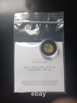 1 Gram Proof Gold Round, Good Luck, Real Four Leaf Clover In Capsule with Coa