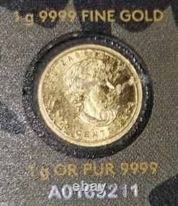 1 Gram Royal Mint Canadian Maple 9999.9 Leaf 1g Gold Coin! Encased Serial #D