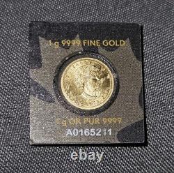 1 Gram Royal Mint Canadian Maple 9999.9 Leaf 1g Gold Coin! Encased Serial #D