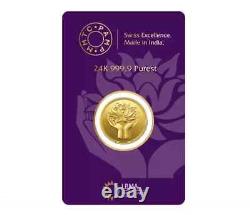 1 gram. 999 Pure gold Coin withAssay. Great investment Good Luck Lotus Gift Diwali