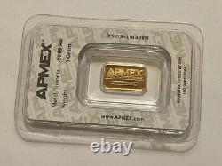 1 gram APMEX (USA). 9999 Fine Gold Minted Bar in Certified Card