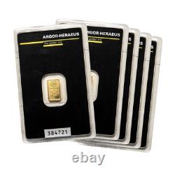 1 gram Gold Bar Argor-Heraeus (In Assay) Lot of 5