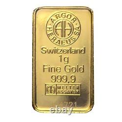 1 gram Gold Bar Argor-Heraeus (In Assay) Lot of 5
