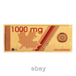 1 gram Gold Canadian Maple Leaf Aurum Note One Thousand Milligrams Canadian