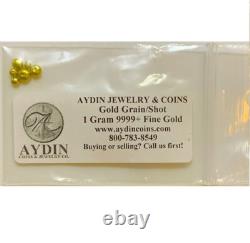 1 gram Refined Pure 24K Gold. 9999+ Fine Gold Grain Shot Casting