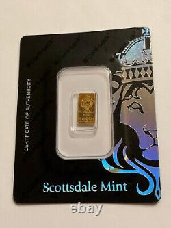 1 gram Scottsdale Mint 9999 Fine Gold'Prepper' Art Bar in Certified Assay Card