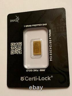 1 gram Scottsdale Mint 9999 Fine Gold'Prepper' Art Bar in Certified Assay Card