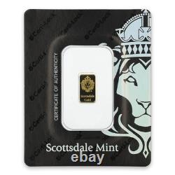 1 gram Scottsdale Mint. 9999 Gold LION Bar Sealed in Certi-Lock COA IN STOCK