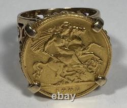 10.28 grams Gold Coin Ring in 9K+ Setting. 1/2 Sovereign Coin. Size 5.25