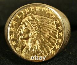 10K Men's Coin Ring. With US 2.5 Indian Gold Coin. 13.10grams total weight