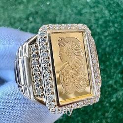 10K Yellow Gold Pamp Suisse Coin Diamond Ring 0.95 ct Lady Fortuna 16.2 grams