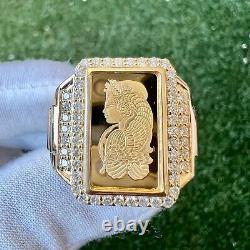 10K Yellow Gold Pamp Suisse Coin Diamond Ring 0.95 ct Lady Fortuna 16.2 grams