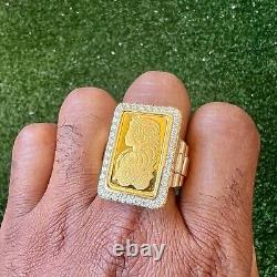 10K Yellow Gold Pamp Suisse Coin Diamond Ring 1.16 ct Lady Fortuna 20.02 grams