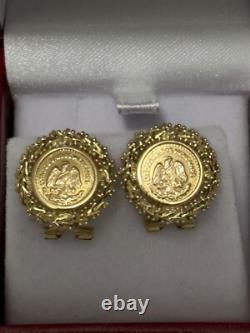 10k YELLOW GOLD COIN EARRINGS PESOS INSPIRATION 4.4 GRAMS BEZEL & COIN IS 10k