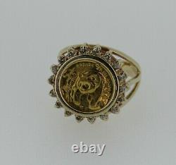 10k Yellow Gold Diamond Ring With 1986 5Y 1/20oz Gold Panda Coin 6.52 Grams