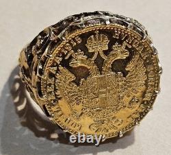 11.3 grams 1915 Austrian Gold 4 Ducat Uncirculated Coin Set In Gold Ring