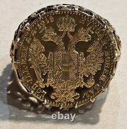 11.3 grams 1915 Austrian Gold 4 Ducat Uncirculated Coin Set In Gold Ring