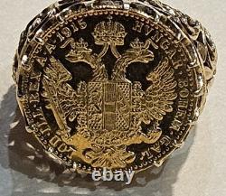 11.3 grams 1915 Austrian Gold 4 Ducat Uncirculated Coin Set In Gold Ring