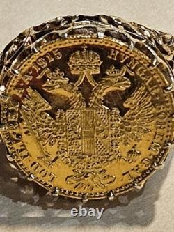 11.3 grams 1915 Austrian Gold 4 Ducat Uncirculated Coin Set In Gold Ring