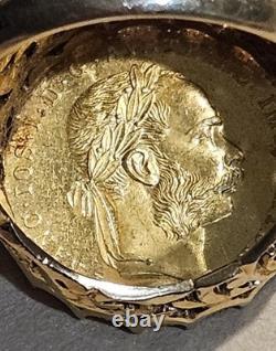 11.3 grams 1915 Austrian Gold 4 Ducat Uncirculated Coin Set In Gold Ring