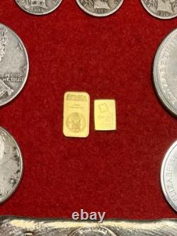 (12). 9999 Fine Solid Gold 999 Silver Bars & Rounds 90% Silver US Coin Mixed Lot
