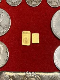 (12). 9999 Fine Solid Gold 999 Silver Bars & Rounds 90% Silver US Coin Mixed Lot