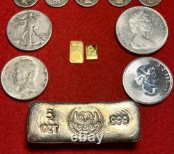 (12). 9999 Fine Solid Gold 999 Silver Bars & Rounds 90% Silver US Coin Mixed Lot