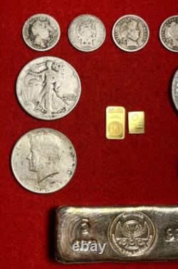 (12). 9999 Fine Solid Gold 999 Silver Bars & Rounds 90% Silver US Coin Mixed Lot