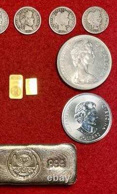 (12). 9999 Fine Solid Gold 999 Silver Bars & Rounds 90% Silver US Coin Mixed Lot