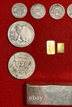 (12). 9999 Fine Solid Gold 999 Silver Bars & Rounds 90% Silver US Coin Mixed Lot